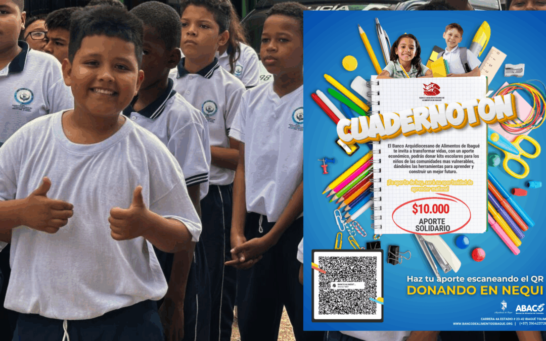 Banco Arquidiocesano de Alimentos de Ibagué impulsa la campaña “Cuadernotón” para fortalecer acceso a educación